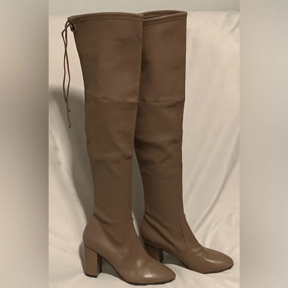 NEW Stuart Weitzman Zuzanna Over The Knee Stretch Taupe Leather Boot Size 8